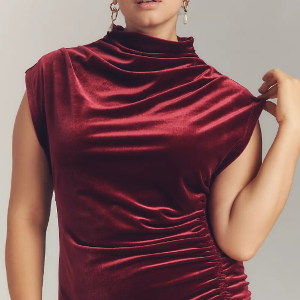 Maya Stretch Velvet Cowl-Neck Dress - Anthropologie - Picture 3 of 6